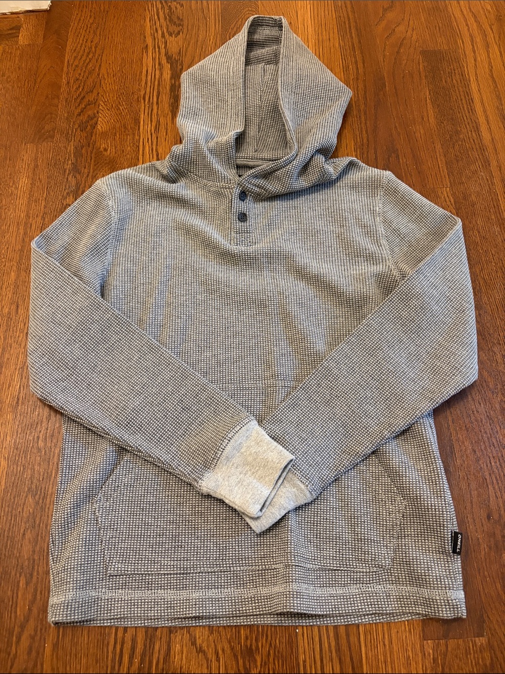 Boys O’Neil Gray Waffle-Knit Hooded Long-Sleeve Shirt
